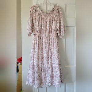 Old Navy Off The Shoulder Cream Midi Dress with Pink Floral Print